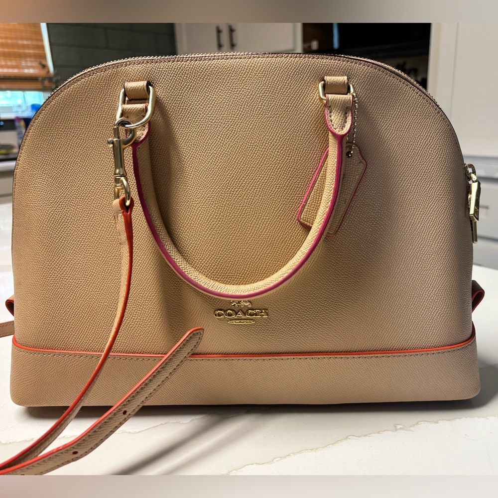 Coach Cream Satchel Bag with Dome Design